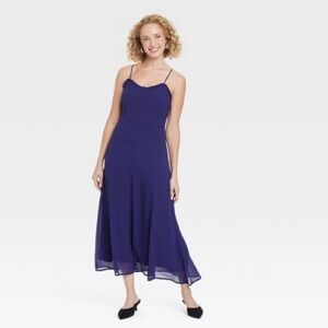 A New Day Women's Chiffon Ruffle Maxi Dress Blue NEW